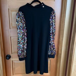 SHEIN Black Dress with Multicolor Sequin Sleeves